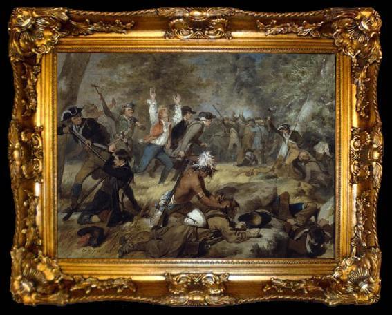 framed  Alonzo Chappel canvas painting depicting the Wyoming Massacre, ta009-2